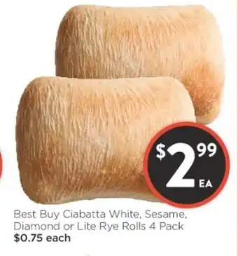 Foodworks Ciabatta White, Sesame, Diamond or Lite Rye Rolls 4 Pack offer