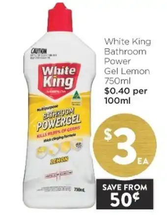 Foodworks White King Bathroom Power Gel Lemon 750ml offer