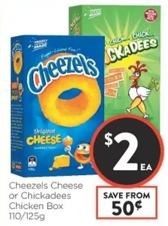 Foodworks Cheezels Cheese or Chickadees Chicken Box 110/125g offer