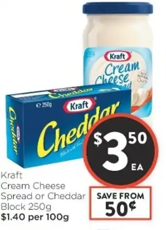 Foodworks Kraft Cream Cheese Spread or Cheddar Block 250g offer