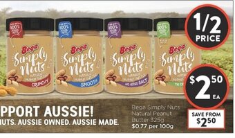 Foodworks Bega Simply Nuts Natural Peanut Butter 325g offer