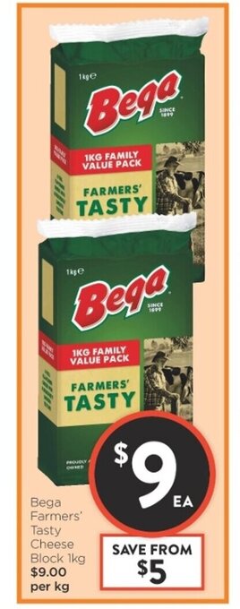 Foodworks Bega Farmers' Tasty Cheese Block 1kg offer