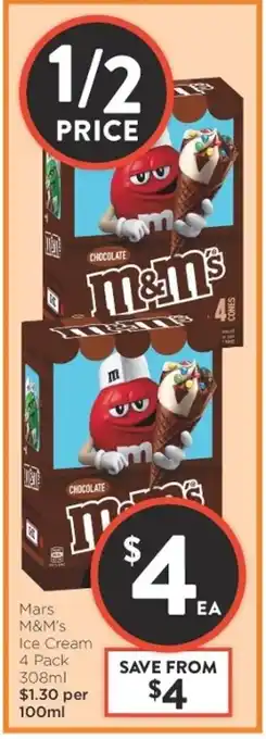 Foodworks Mars M&M's Ice Cream 4 Pack 308ml offer