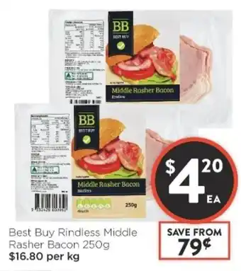 Foodworks Rindless Middle Rasher Bacon 250g offer