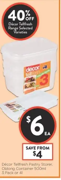 Foodworks Décor Tellfresh Pastry Storer, Oblong Container 500ml 3 Pack or 4L offer