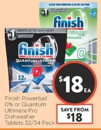 Foodworks Finish Powerball 0% or Quantum Ultimate Pro Dishwasher Tablets 32/34 Pack offer