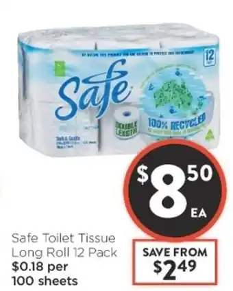 Safe Toilet Tissue Long Roll 12 Pack