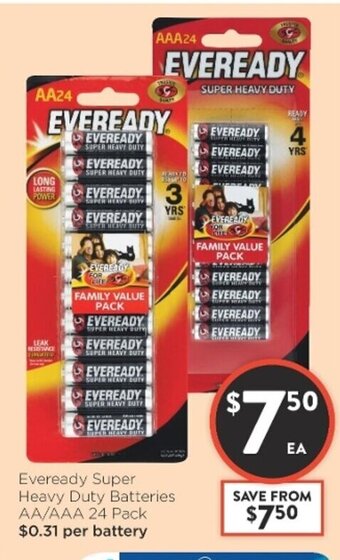 Foodworks Eveready Super Heavy Duty Batteries AA/AAA 24 Pack offer
