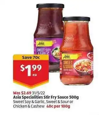 ALDI Asia Specialities Stir Fry Sauce 500 G offer