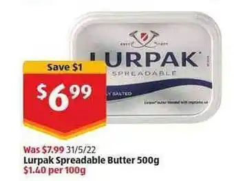 ALDI Lurpak Spreadable Butter 500 G offer