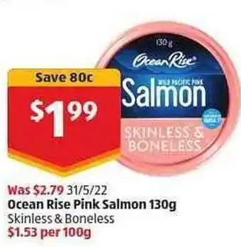 ALDI Ocean Rise Pink Salmon 130 G offer
