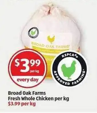 ALDI Broad Oak Farms Fresh Whole Chicken Per Kg offer