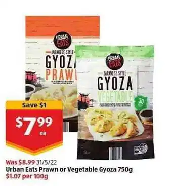 ALDI Urban Eats Prawn Or Vegetable Gyoza 750 G offer