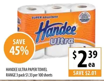 Supabarn Handee Ultra Paper Towel Range 3 Pack offer