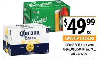 Supabarn Corona Extra 24x355ml and Coopers Original Pale Ale 24x375ml offer