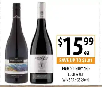 Supabarn High Country and Lock & Key Wine Range 750ml offer