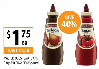 Supabarn Masterfoods Tomato and BBQ Sauce Range 475/500ml offer