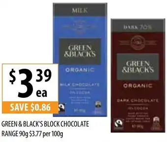 Supabarn Green & Black's Block Chocolate Range 90g offer