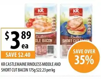 KR Castlemaine Rindless Middle and Short Cut Bacon 175g
