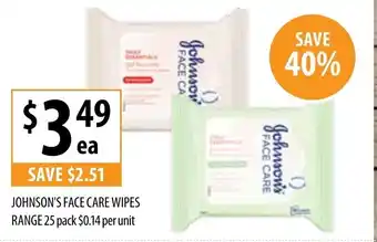 Supabarn Johnson's Face Care Wipes Range 25pack offer