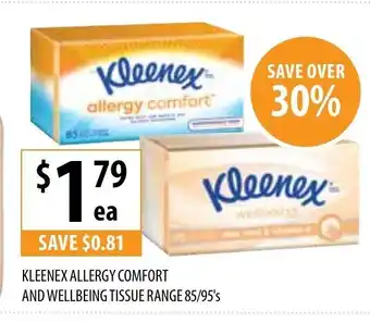 Supabarn Kleenex Allergy Comfort and Wellbeing Tissue Range 85/95's offer