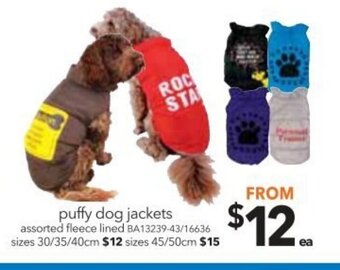 Cheap as Chips Puffy Dog Jackets offer