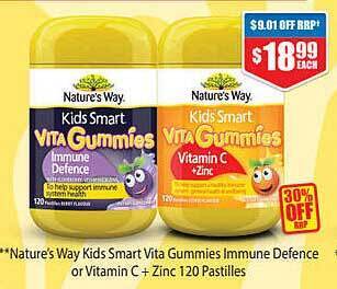 Chemist Warehouse Nature's Way Kids Smart Vita Gummies Immune Defence Or Vitamin C + Zinc 120 Pastilles offer