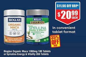 Chemist Warehouse Bioglan Organic Maca 1000mg 100 Tablets Or Spirulina Energy & Vitality 200 Tablets offer