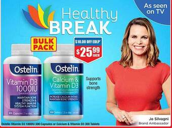 Chemist Warehouse Ostelin Vitamin D3 1000iu 300 Capsules Or Calcium & Vitamin D3 300 Tablets offer