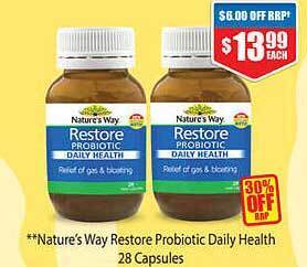 Chemist Warehouse Nature's Way Restore Probiotic Daily Health 28 Capsules offer