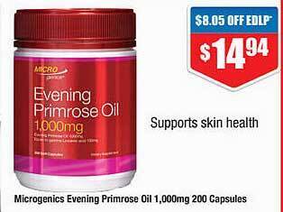 Chemist Warehouse Microgenics Evening Primrose Oil 1.000mg 200 Capsules offer