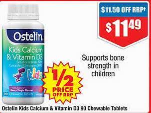 Chemist Warehouse Ostelin Kids Calcium & Vitamin D3 90 Chewable Tablets offer