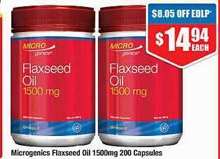 Chemist Warehouse Microgenics Flaxseed Oil 1500mg 200 Capsules offer