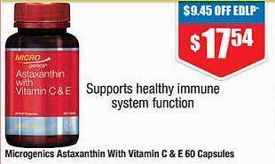 Chemist Warehouse Microgenics Astaxanthin With Vitamin C & E 60 Capsules offer