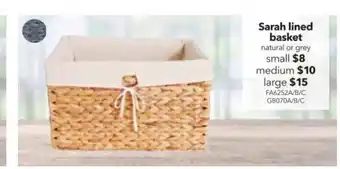 Cheap as Chips Sarah Lined Basket Natural or Grey Large offer