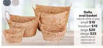 Cheap as Chips Delta Oval Basket Natural, White or Grey - xlarge offer