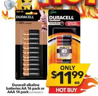 Duracell Alkaline Batteries AA 16 Pack or AAA 14 Pack