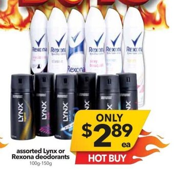 Cheap as Chips Assorted Lynx or Rexona Deodorants 100g-150g offer
