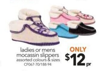 Cheap as Chips Ladies or Mens Mocassin Slippers offer