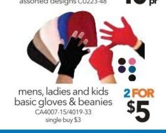Cheap as Chips Mens, Ladies and Kids Basic Gloves & Beanies offer