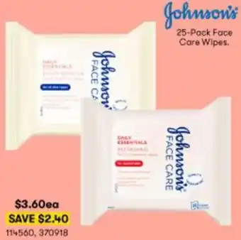 Johnson's 25-Pack Face Care Wipes 114560,370918