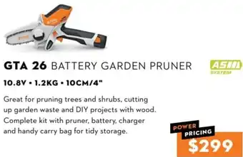 GTA 26 Battery Garden Pruner 10.8V . 1.2KG . 10CM/4