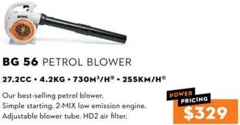 BG 56 Petrol Blower 27.2cc . 4.2kg . 730m/H . 255Km/H