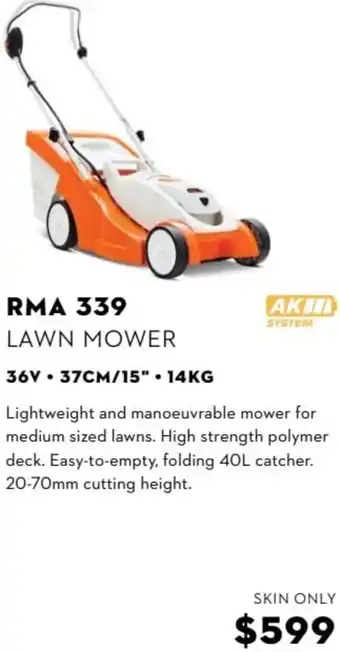 RMA 339 Lawn Mower 36V . 37cm/15 . 14kg