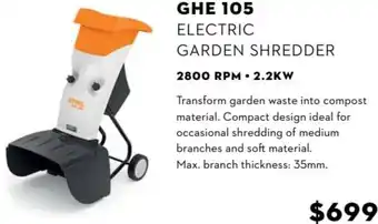 GHE 105 Electric Garden Shredder 2800 RPM . 2.2Kw