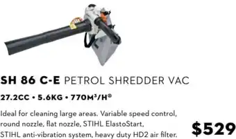 STIHL SH 86 C-E Petrol Shredder VAC 27.2cc . 5.6kg . 770m/H offer