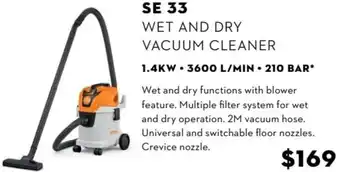 SE 33 Wet And Dry Vacuum Cleaner 1.4kw . 3600 L/Min . 210 Bar
