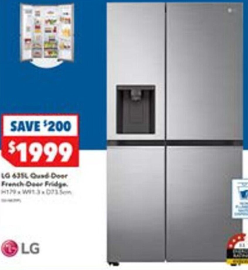 LG 635L Quad Door Fridge. offer at Harvey Norman
