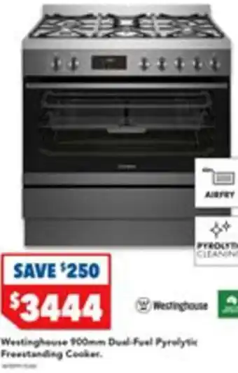Harvey Norman Westinghouse 900mm Dual-Fuel Pyrolytic Freestanding Cooker. offer