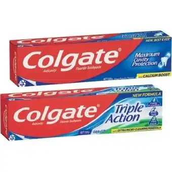 IGA Colgate Triple Action 110g or Fluoride Toothpaste 120g offer